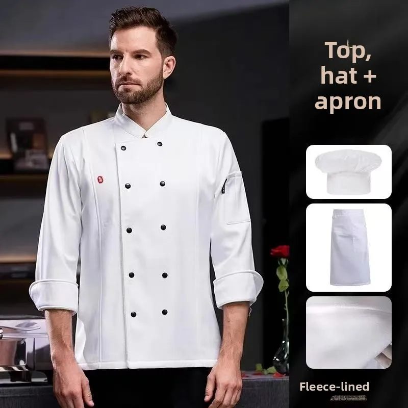 Mono de Chef de Hotel Original, traje con forro polar, terciopelo de manga larga para otoño e invierno, ropa cálida para herramientas de cocina