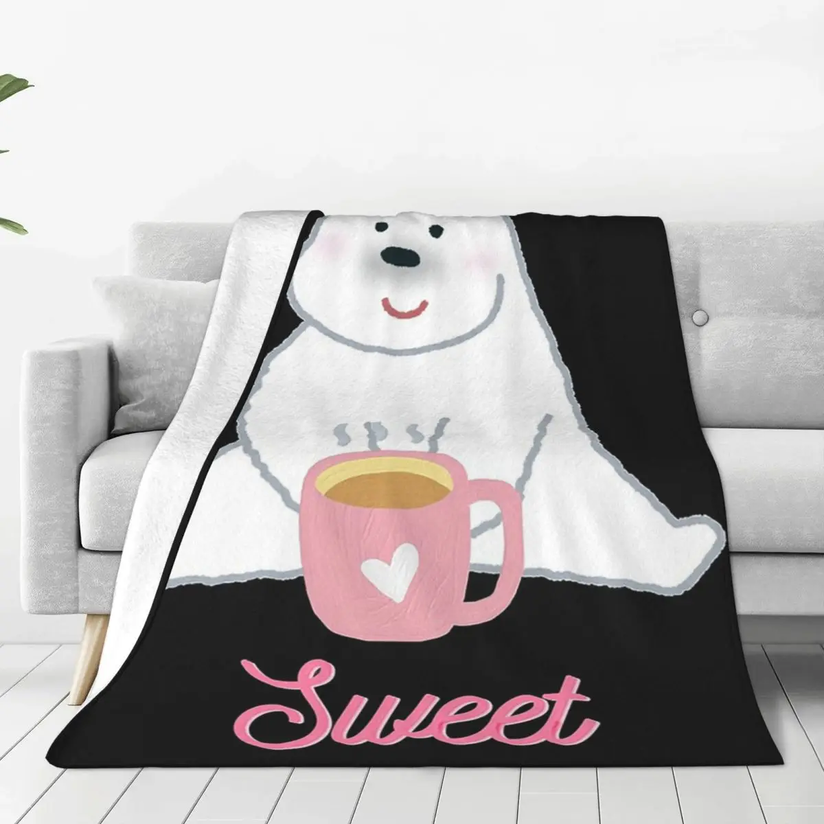 Bear With Hot Cocoa And Sweet Pink Lettering Blanket Fleece  Sofa Throw Blankets For Couch Bedding Travel Throws Bedspread Quilt