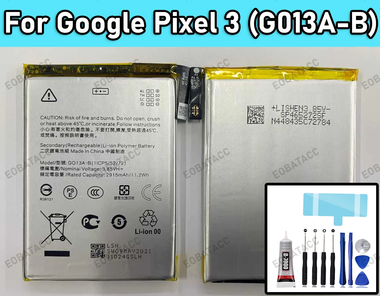 100% New Zero Cycle  G013A-B 2915mAh Replacement Battery For Google Pixel 3 Pixel3  Batteries+Tools + Free Tools