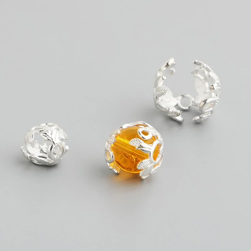 

1 шт./лот, стерлинговое серебро 925 пробы, полые полупокрытия, колпачки с цветами, подходят для 8/10/12 мм, хрустальные браслеты, ожерелье, колпачки из бисера, сделай сам, серебряные украшения