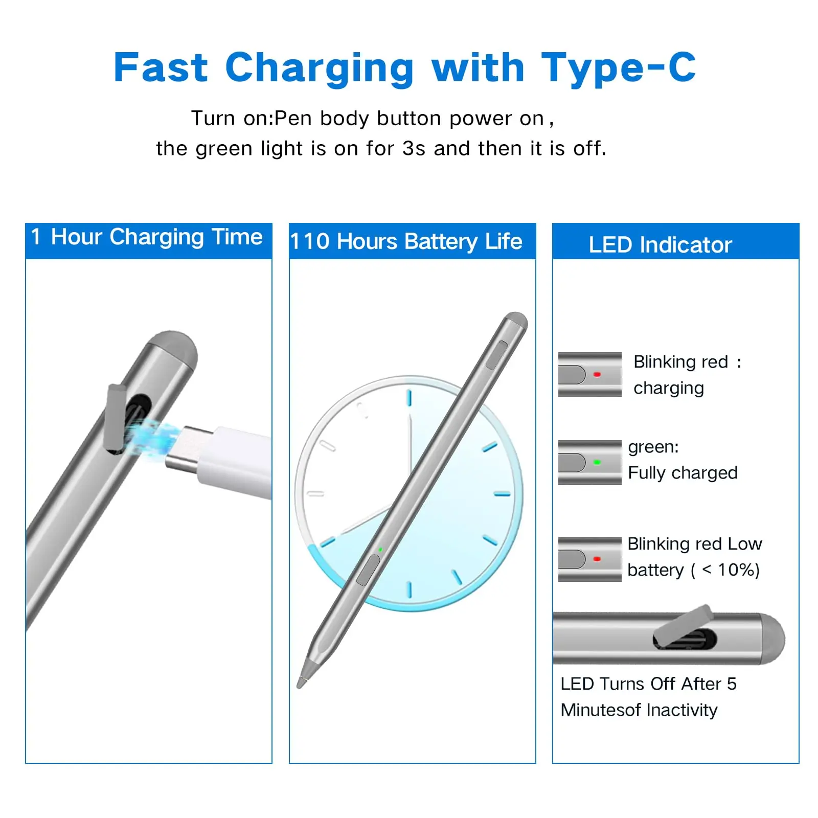 قلم USI 2.0 لجهاز Amazon Fire HD 10 (إصدار 2023) وFire Max 11، مع دعم الميل، رفض راحة اليد، حساسية الضغط 4096 #3