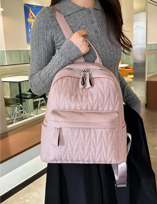 New Korean Fashion High Quality Leather Bckpacks Women's Large Capacity Travel Double Zipper Shoulder Bags Laptop School Bag
