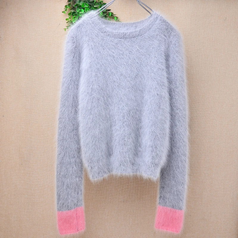 Women Mujer Autumn Winter Clothing Hairy Angora Rabbit Hair Knitted Turtleneck Crop Top Slim Mink Fur Sweater Jumper Pull Tops view 6