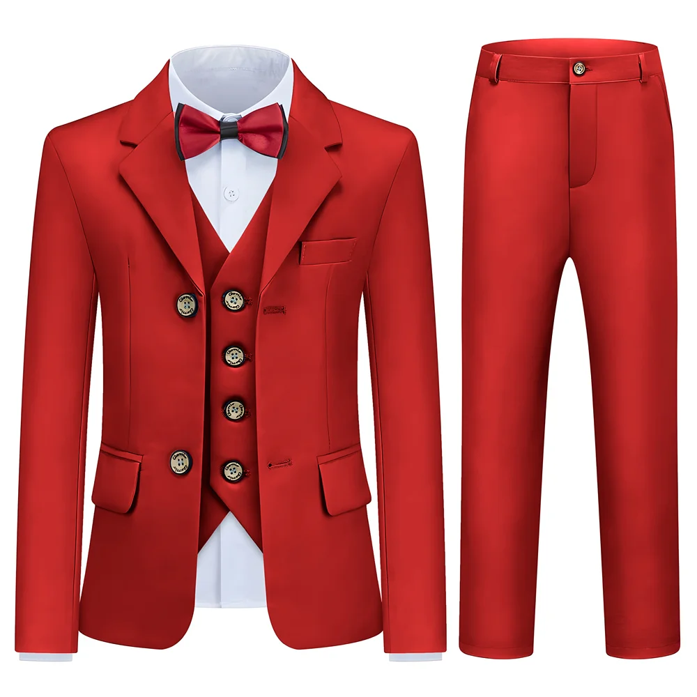 Colorful High Quality Boys Suit Set For Performance Activities Casual 3 Piece Suits With Free Bow Tie Wedding Party Sets