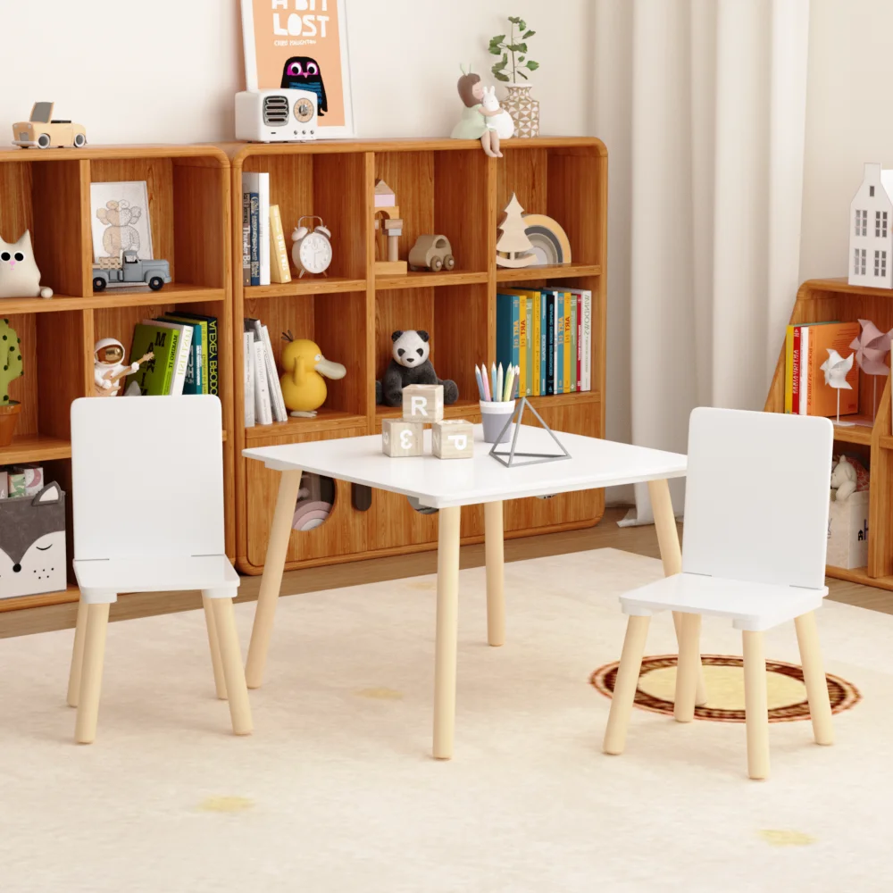 Orraves Kids Table and 2 Chairs Set, 3 Pieces Toddler Table and Chair Set, Wooden Activity Play Table Set (White) view 2