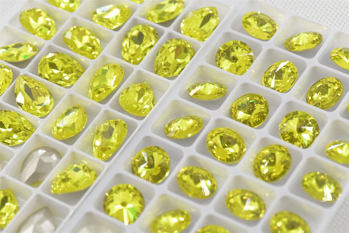 K9 Lemon Yellow Glass Rivoli Teardrop Strass Stones: Bulk Craft Beads
