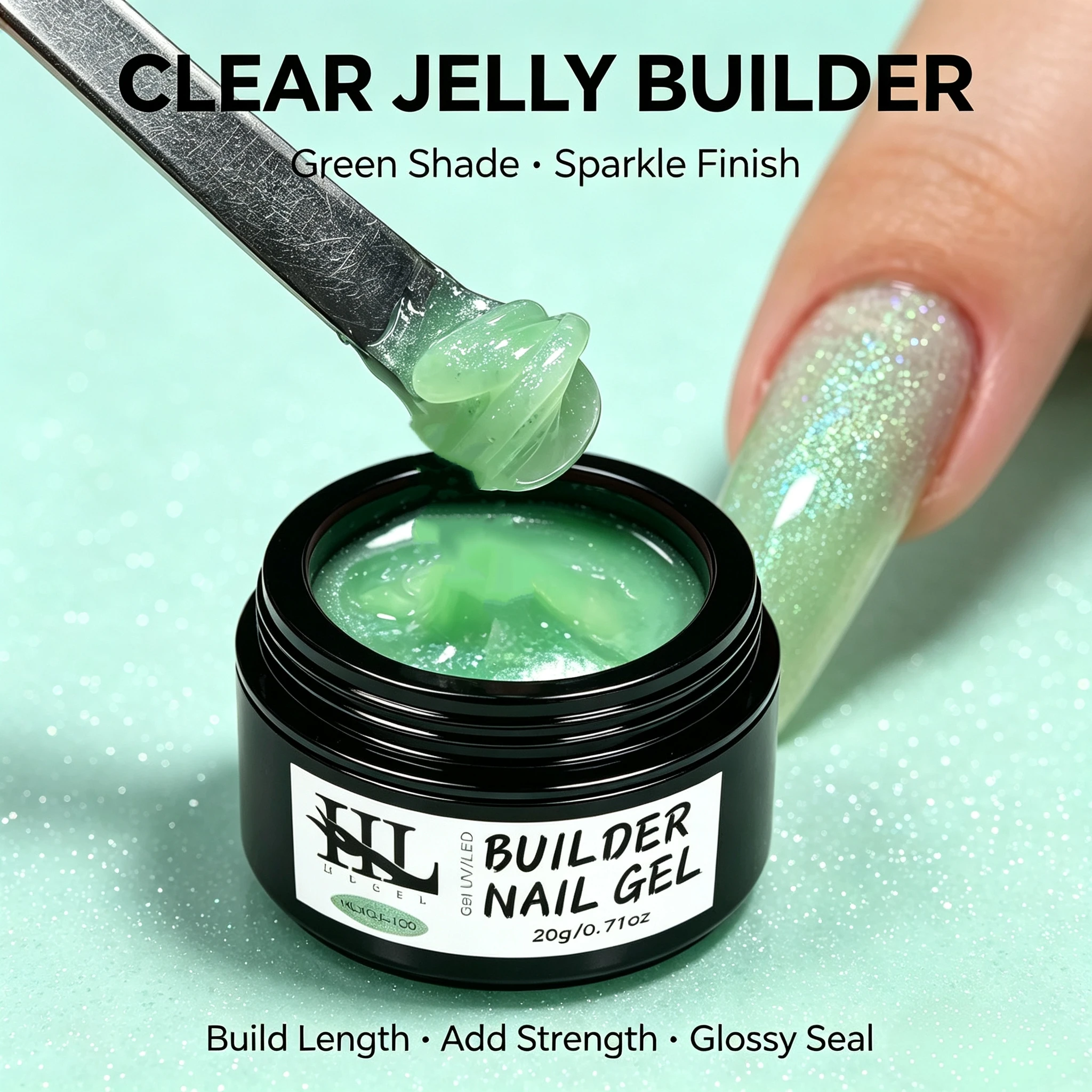 Nail Extension Form - 20g Glitter Mint Green Builder Nail