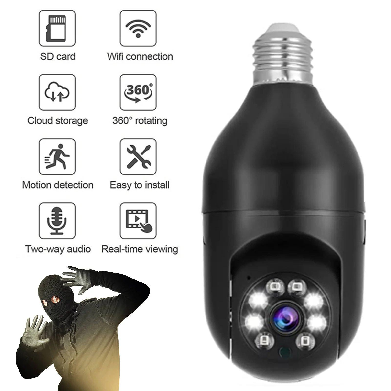 2MP 1080P YiLot App E27 Lamp Head Socket Wireless PTZ IP Dome Camera Full Color AI Humanoid Detection Security CCTV Baby Monitor