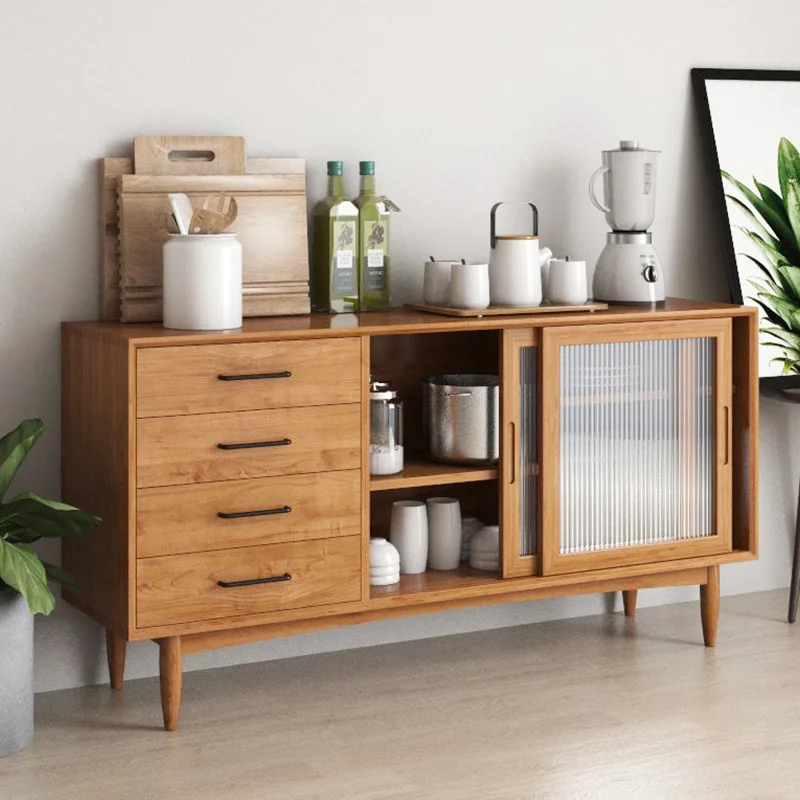 Solid wood dining side cabinet, small living room home multi-functional storage