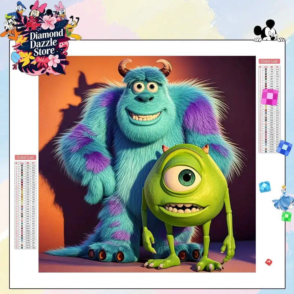 

Disney Diamond Painting Kits Sulley Mike Acrylic Cartoon Picture of Rhinestone 5D Full Round Diamond Embroidery Art