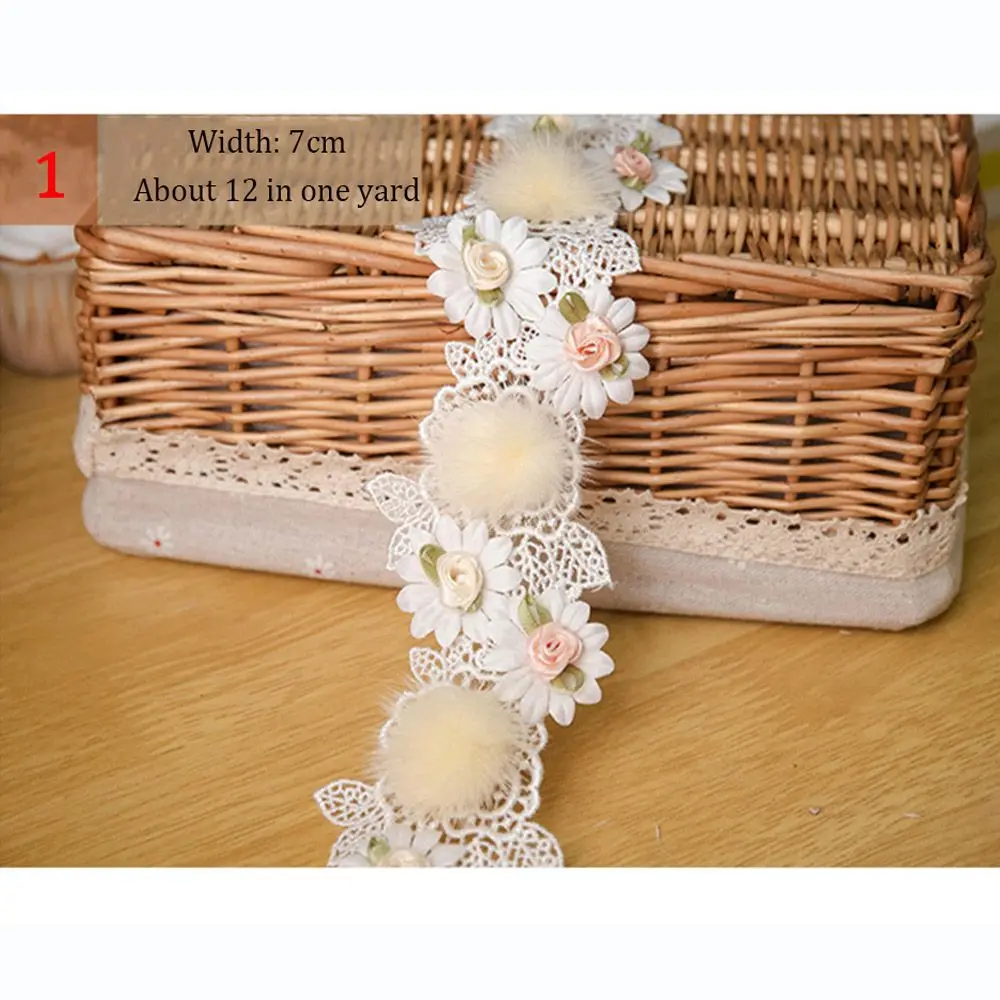 Lace Ribbon For Wedding Decor Dress Bag DIY Sewing Accessories Beaded Applique White 3D Flower Embroidery Lace Fabric And Craft