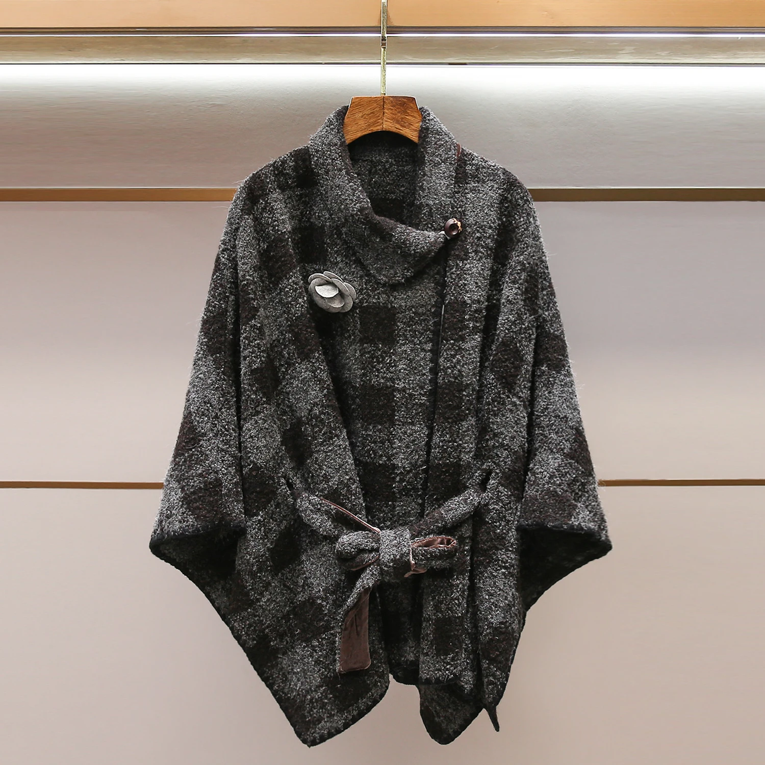 

Элитное женское весеннее пальто 2026 года, новинка, в клетку, шерстяное, с воротником-хомутом, длинное, свободного кроя, стандартной длины, для повседневной носки