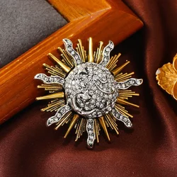 Vintage Retro Cuban Babylon Sun Brooch Personalized Medieval Court Style Old Rhinestone Emblem Men And Women's Suit Accessories