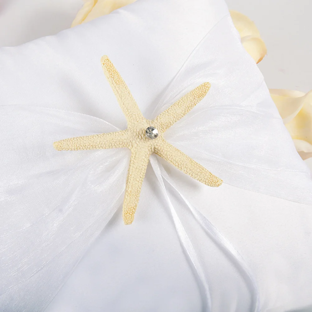 

White Ocean Theme Sea Star Wedding Ring Pillow Decorative Cushion for Wedding Ceremony Engagement Ring Bearer