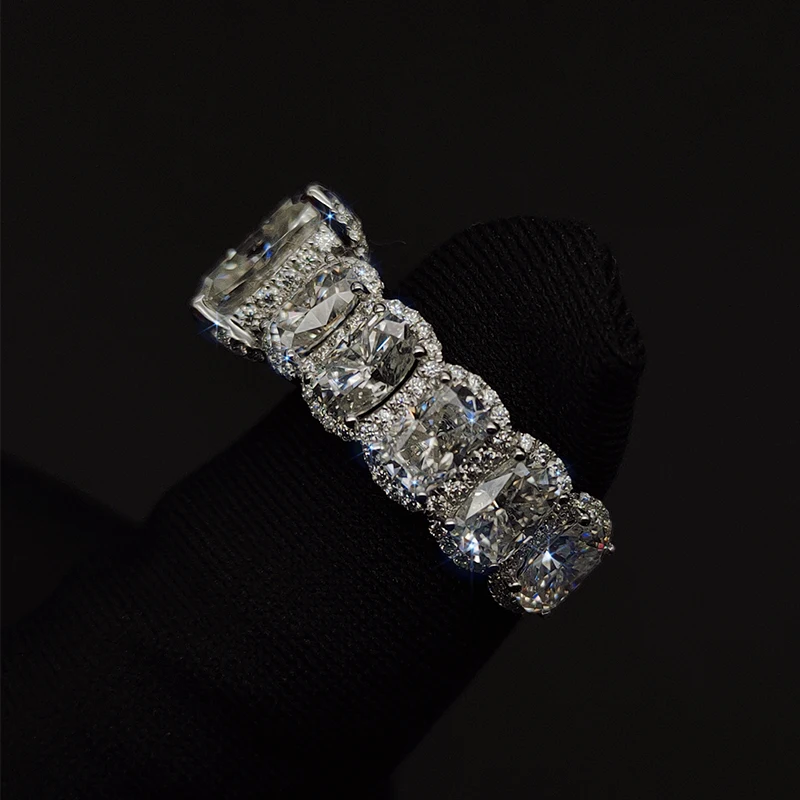 LETMEXC High-End Wedding Ring Custom 18K 750 White Gold Full Diamond Radiant Cut Full Moissanite Engagement Banquet