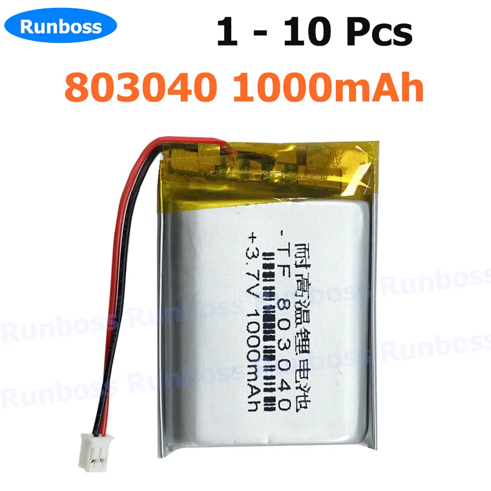 1-10pcs 803040 3.7V 1000mAh PH2.0mm 2pin Lithium Polymer Battery for MP3/4/5 DVD GPS DVR Player Navigator Speaker Electric Toys
