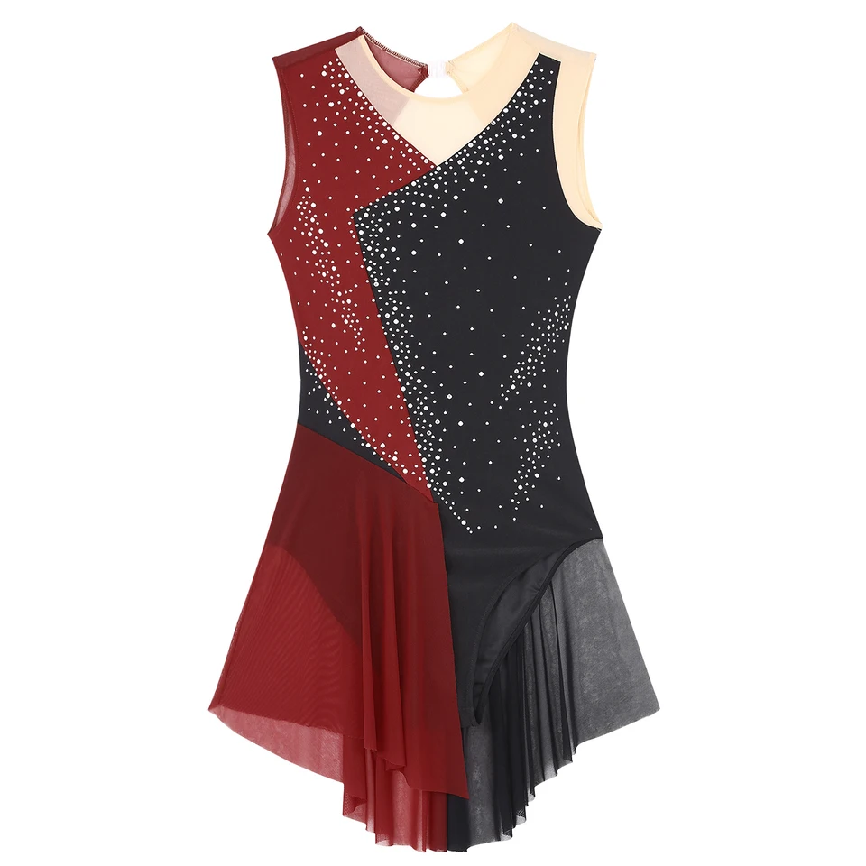 Oyolan Robe Patinage Artistique Femme - Justaucorps Gymnastique Danse Strass Sans Manches S-XXL