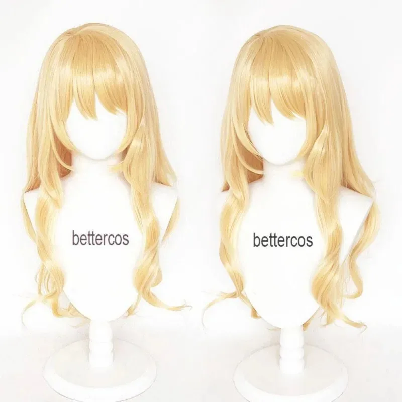 

2025 11 Anime Your Lie in April Miyazono Kaori Cosplay Golden Curly Heat Resistant Synthetic Hair Party Wigs + Wig Cap