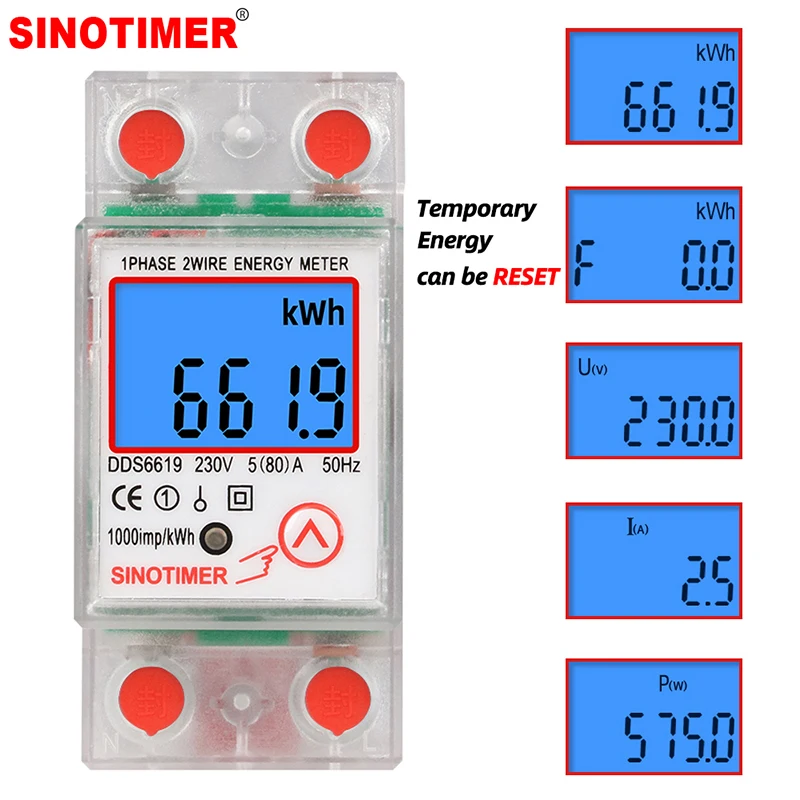 Din Rail LCD Digital Backlight Single Phase Energy Meter kWh Power Consumption Meter Wattmeter Electronic AC 220V 80A Reset Zero