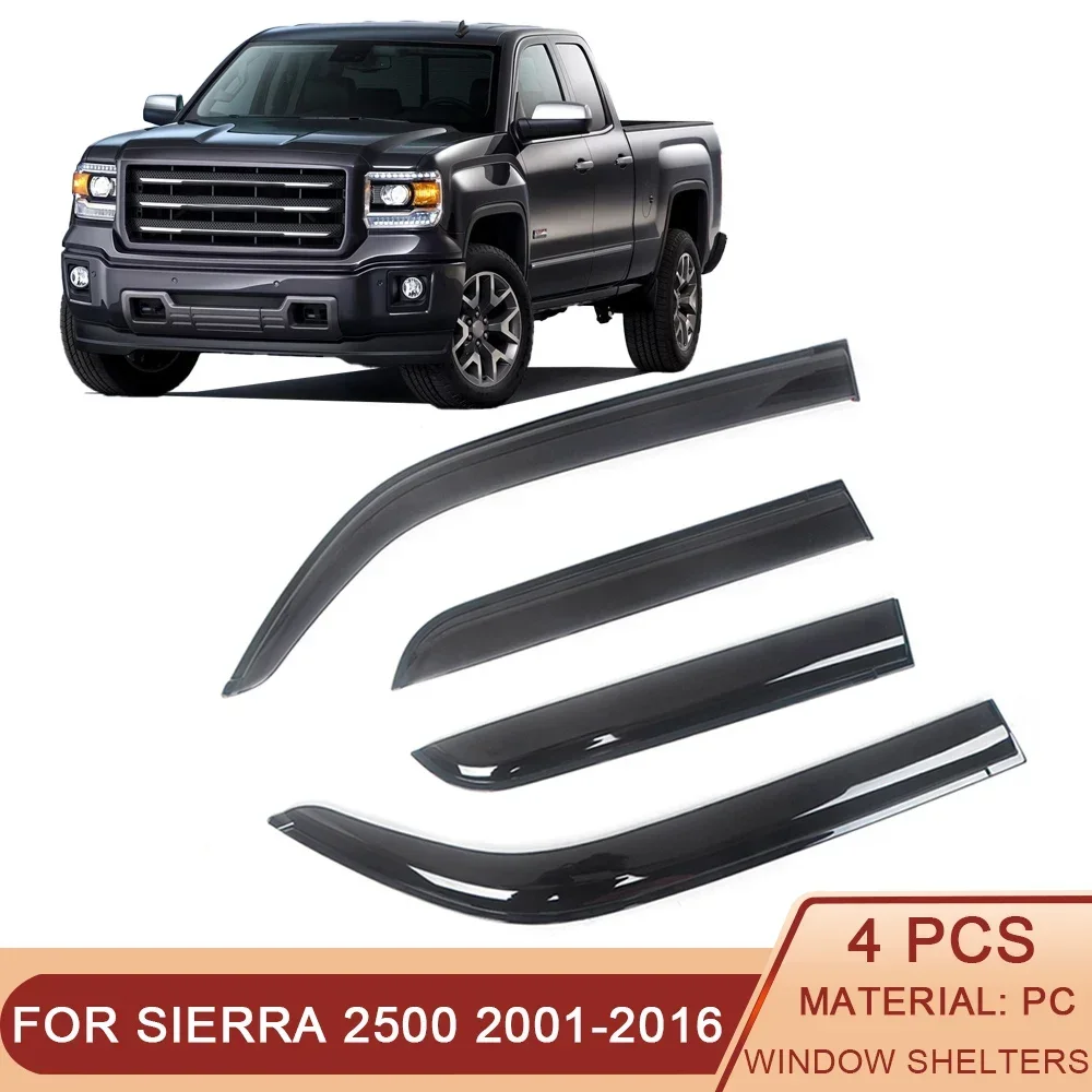 

For GMC Sierra 2500 2001-2016 Side Window Wind Deflectors Visors Black Rain Guard Door Visor Vent Shades Dark Smoke Ventvisor