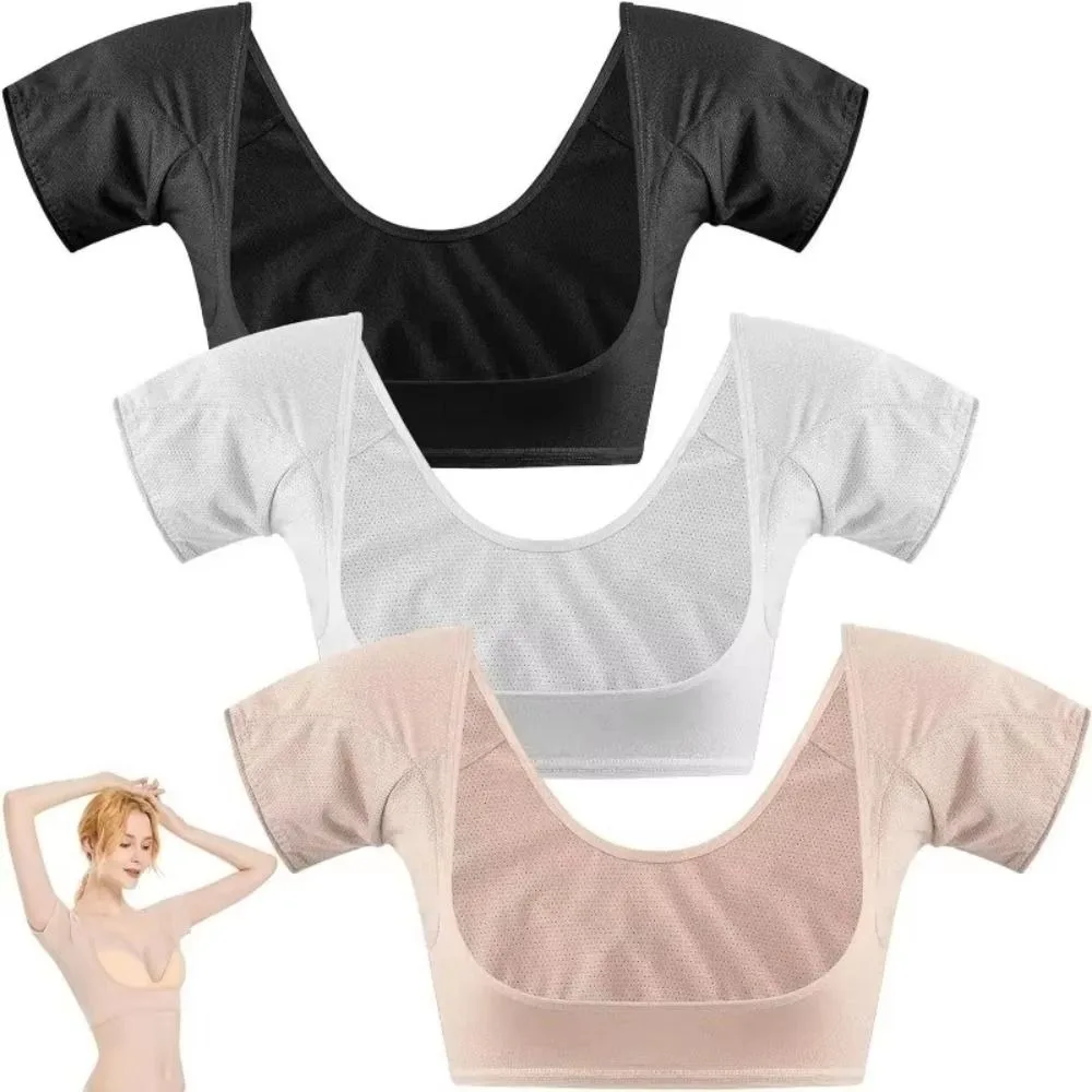 Breathable Reusable Sweat T-Shirt Solid Color Silk Underarm Sweat Vest Washable Soft Sweats Proof Vest Ladies Tops