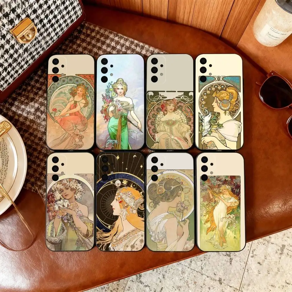 

A-Alfons M-Mucha Primavera Phone Case For Samsung Galaxy A73,A72,A71,A70,A53,A52,A51,Soft Silicone Black Cover