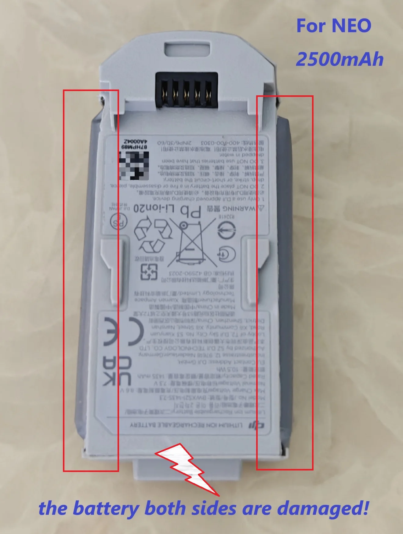 Refitted higher capacity battery for DJI NEO drone 2500mAh 7.3V, charger for NEO, etc.