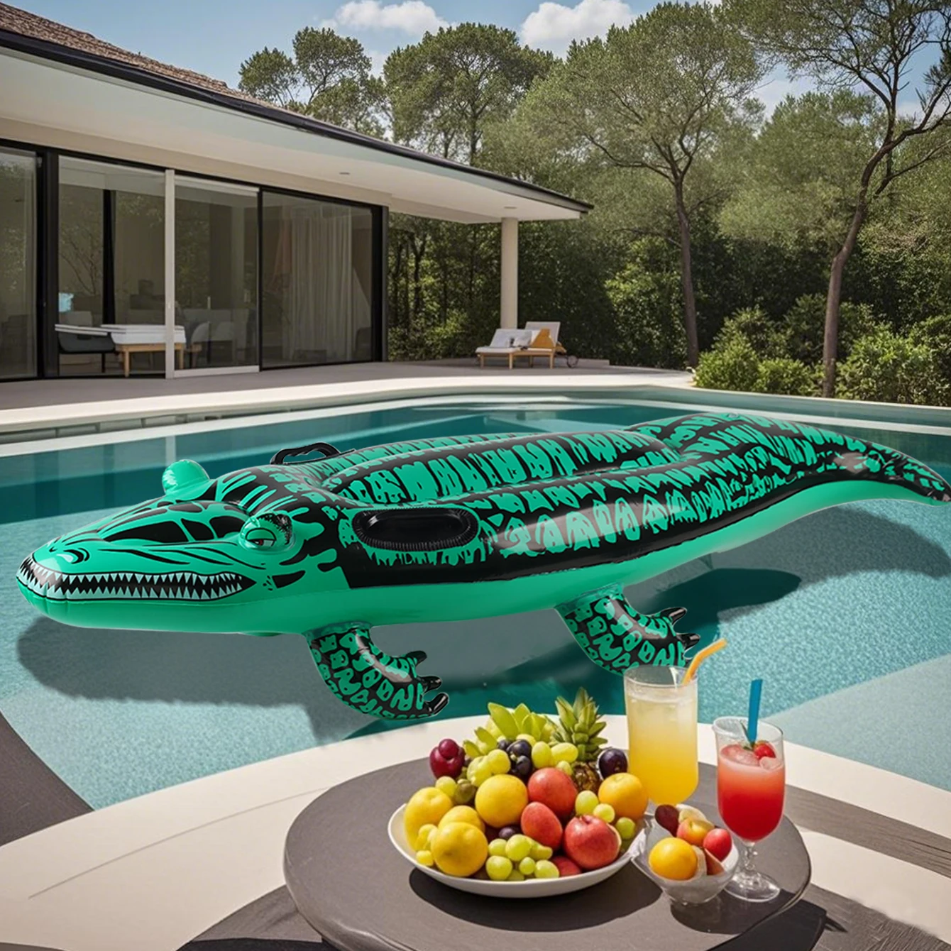 1PC Adventure-Ready Crocodile Inflatable Ride-on with Handles, Summer Thickened Pool Float