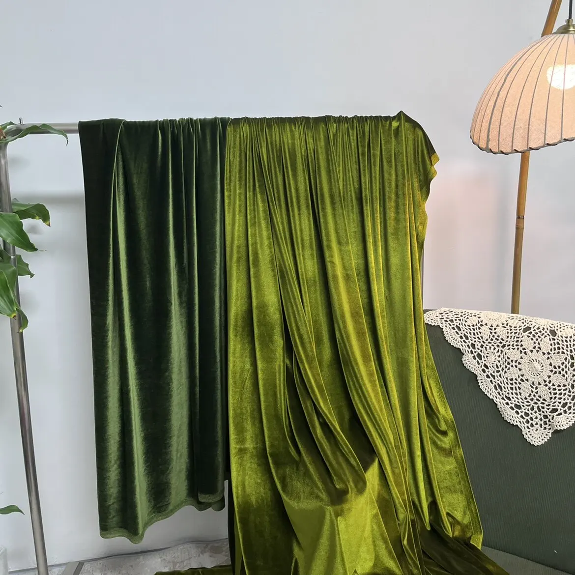 Green Wine Red Velvet Purdah Draping Fabric for Wedding Scene Layout Construction Formal Dress Soft Fabric