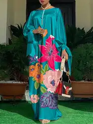 VONDA 2024 Summer Women Bohemian Sundress Elegant Party Satin Dress Floral Printed Casual Loose Long Sleeve Silk Maxi Robe Femme