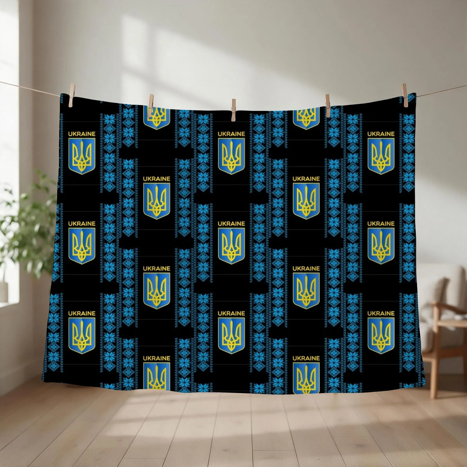 Ukrainian coat of arms and ornament.. _quot_Vyshivanka_quot_. with _quot_Vyshivanka_ Throw Blanket