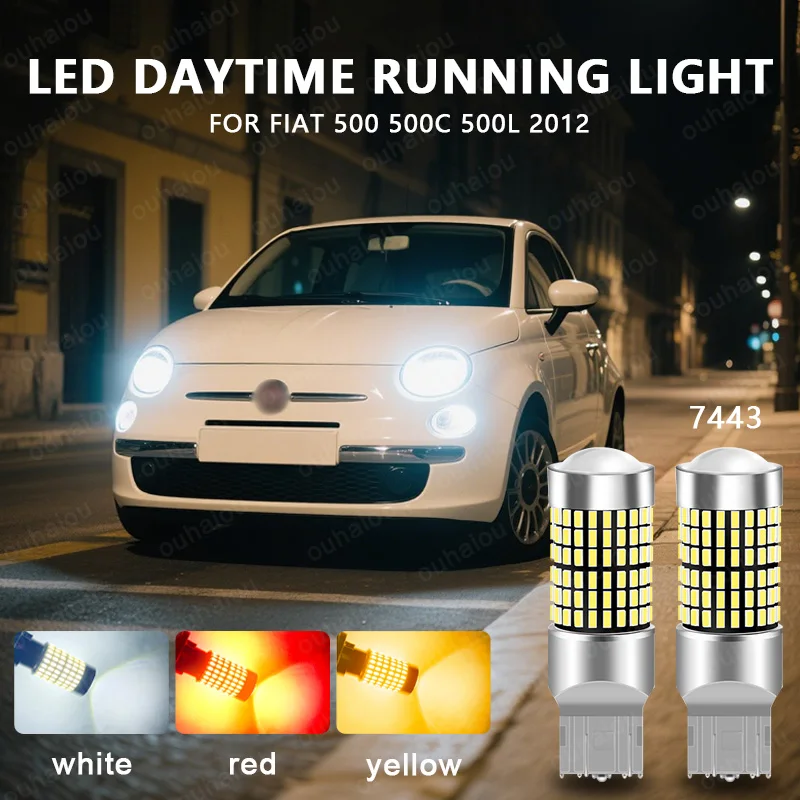 

2Pcs White W21/5W 7443 7440 LED Bulbs For Fiat 500 500C 500L 2012-Up Daytime Running Light DRL Lamp