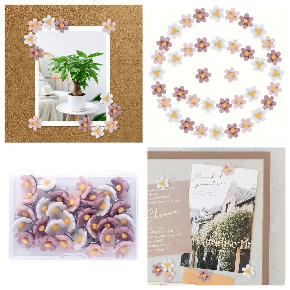 20/30/50Pcs Boxed Creative Six-Petal Flower Pushpins Photo Wall Decor Resin Colored Push Pins DIY 3D Thumb Tacks Stationery