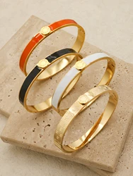 1 Piece Width 7mm Stainless Steel Enamel Bracelet Women Round Roman Digital Couple Bangles joyeria acero inoxidables premium