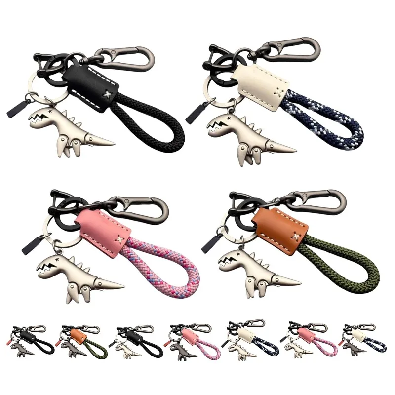 Chaveiro de dinossauro de metal de couro tecido premium para motocicleta bolsa de carro mochila pingente acessórios de presente