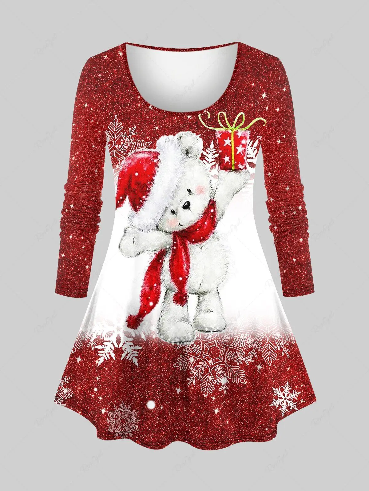 New Christmas Pattern Glitter Hat Bear Snowman Snowflake Gift Box Sequins 3D Print Long Sleeves T-shirt Or Leggings Matching Set