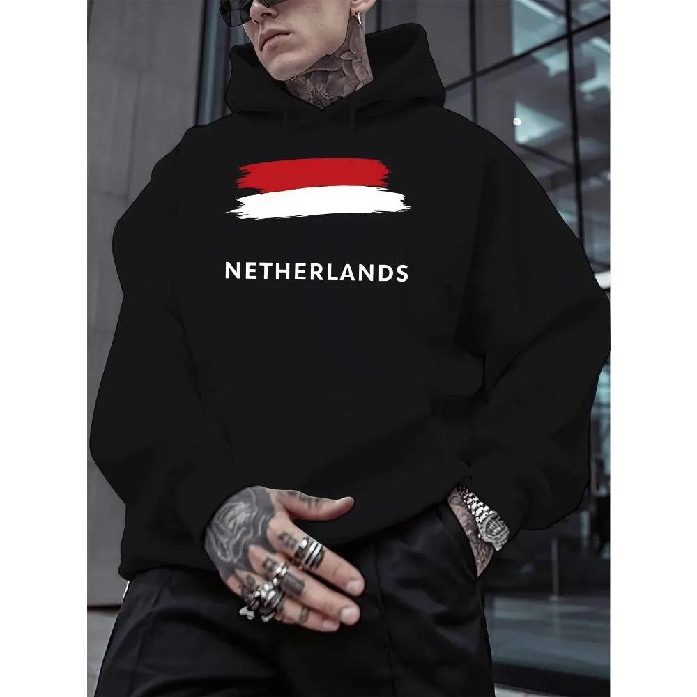 

Уютная толстовка с капюшоном и принтом «NEDERLANDS», повседневный пуловер с капюшоном и длинными рукавами для осенне-зимней толстовки с капюшоном Y2K Streetwear