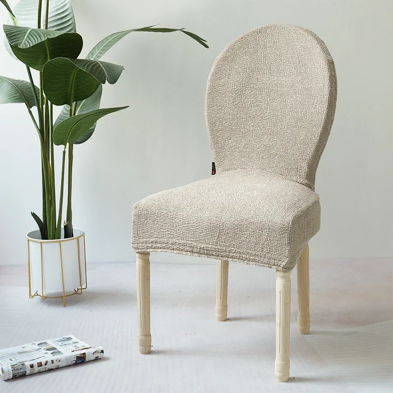 

High Quality Round Backrest Dining Chair Cover Cotton Fine Grain Non-slip Protection Wedding Chair Cover Simple Room Stool Cover