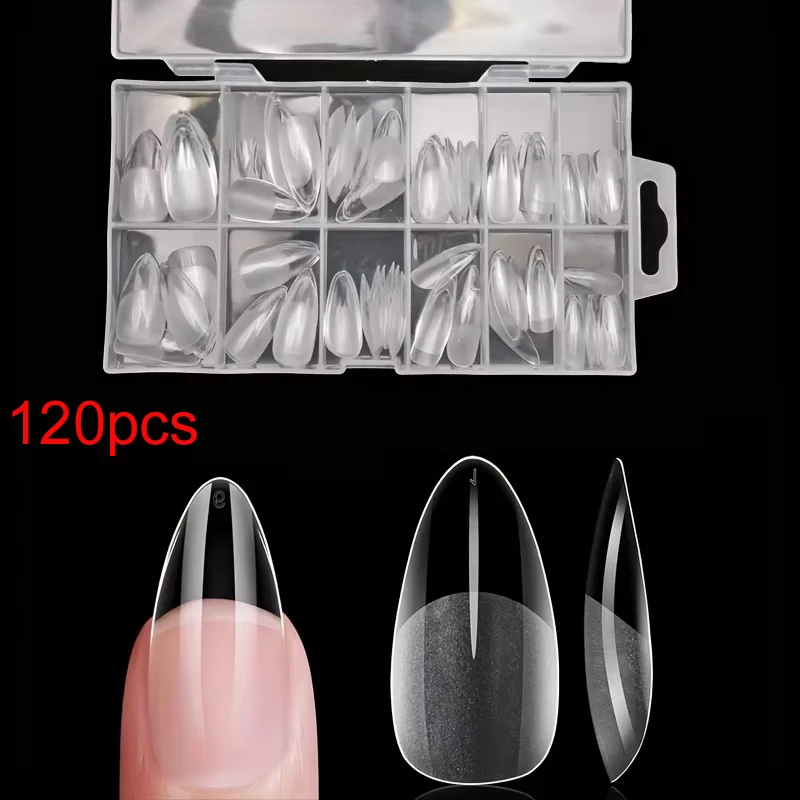 Juego de uñas postizas redondas largas en forma de almendra de 120 piezas, puntas de uñas de gel semimate prefabricadas, adecuadas para uñas postizas acrílicas de cobertura completa, salón de bricolaje en el hogar, 12 tamaños