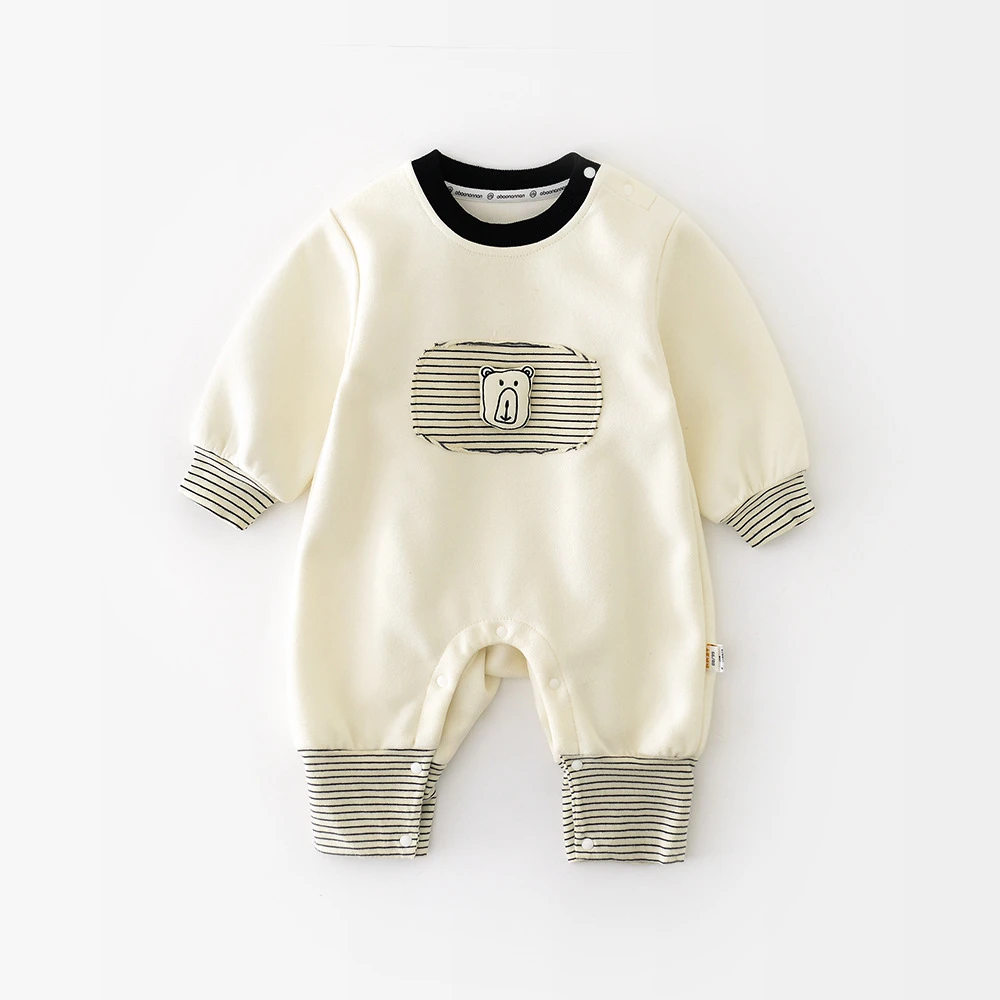 

Осенние детские комбинезоны с круглым вырезом и длинными рукавами, боди для новорожденных мальчиков, милые полосатые комбинезоны для маленьких мальчиков с цветными блоками