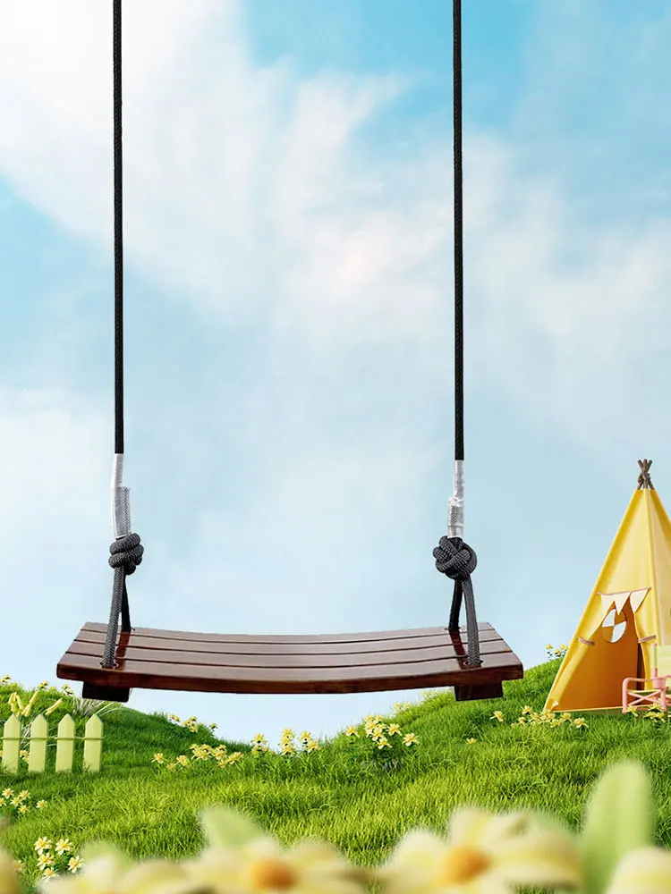 أرجوحة من الخشب الصلب مقعد واحد أرجوحة بسيطة أقصى حمولة 440 رطل مقعد أرجوحة خشبي قابل للتعديل طول الحبل لساحة فناء الحديقة