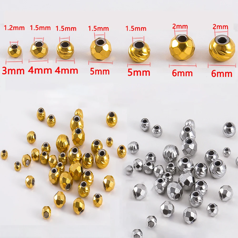 

10pcs Stainless Steel Diamond Pattern&Diagonal Bead Handmade Jewelry Bracelet Spacer Beads For DIY Jewelry Making Accessories