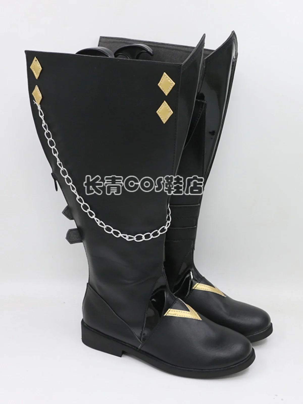 Genshin Impact Tartaglia Scarpe Cosplay Stivali Fatui Gioco Festa di Halloween Stivali neri Realizzati su misura