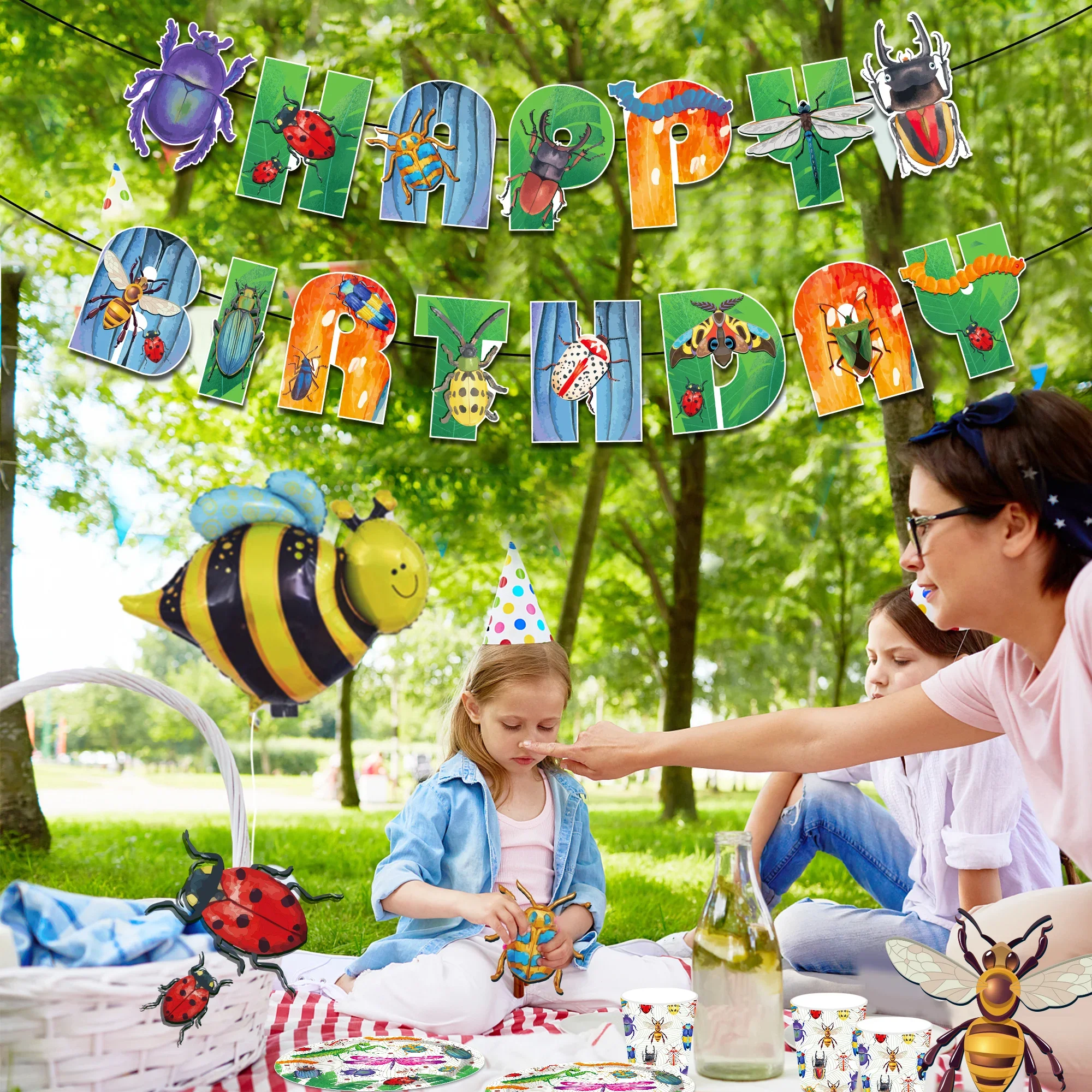 Cartoon Animals Spring Insect Dragonfly Birthday Party Disposable Tableware Sets Banner Jungle Baby Shower Party Decorations