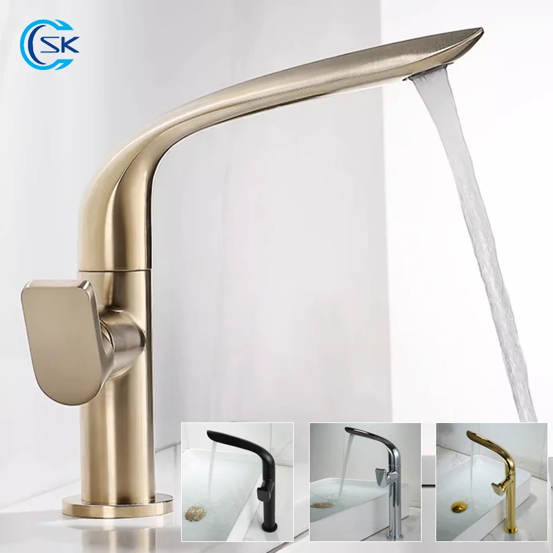 Gold Light Luxury Bathroom Basin Faucet Cold Hot Water Mixer Tap Deck Mounted Single Hole Sink Faucet Home Bathroom Brass Mixer