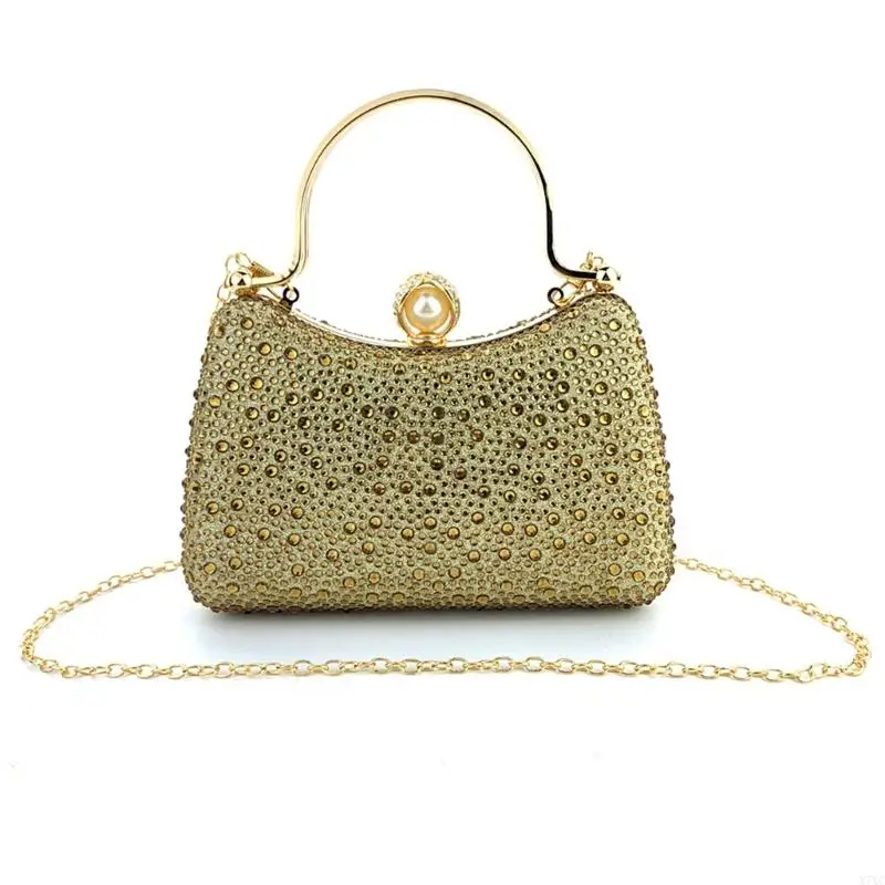 X7XC Elegant Rhinestones Evening Handbag Bag With Chain For Women Party Purse