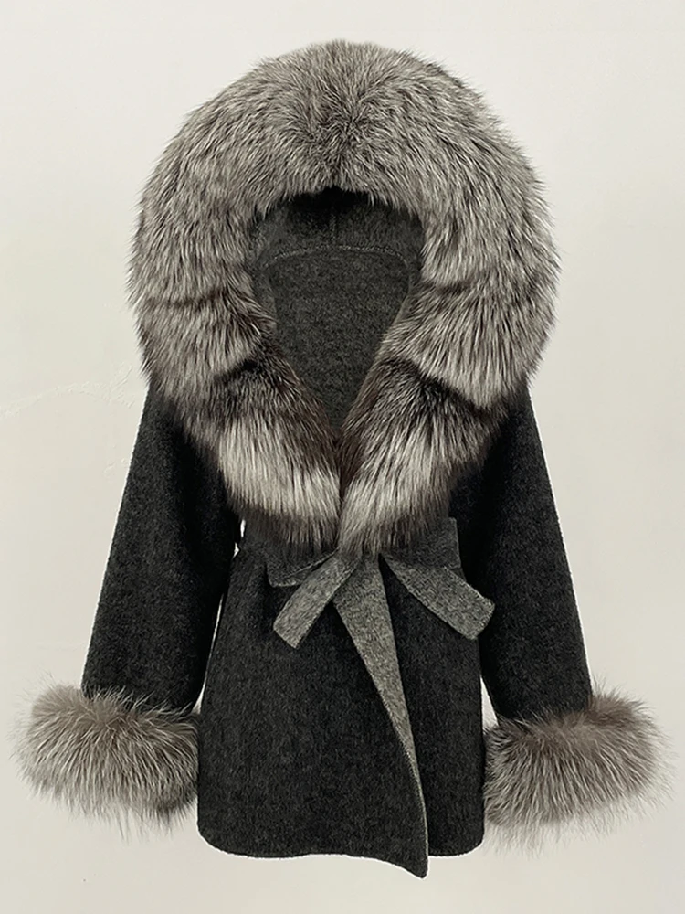 معطف نسائي من فرو الثعلب الحقيقي معطف من الفرو الطبيعي للتنقل سترة صوفية بقلنسوة للسيدات موضة 2025 ملابس شتوية فاخرة للسيدات