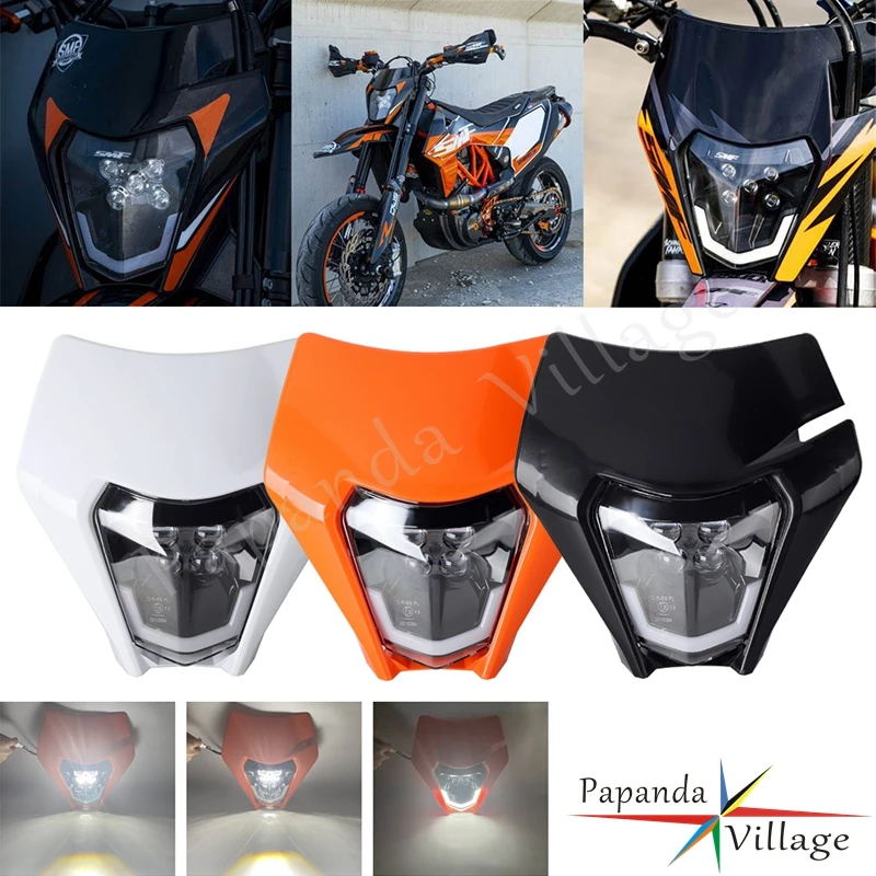 

For 690 SMC Enduro R EU US Orange 300 450 500 EXC XC-W Six Days 350 Motorcycle Headlamp Plate E8 LED Headlight Fairing W/ Mask