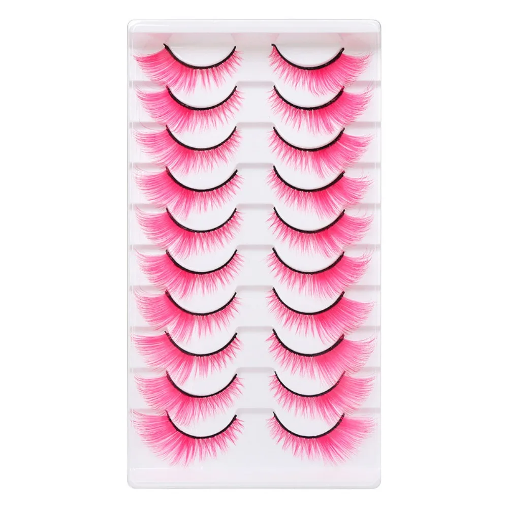 

10 Pairs Colored False Eyelashes Eyelash Extension Curled Cat Eye Eyelashes Exaggerated Reusable 3D Mink Lashes Stage Makeup