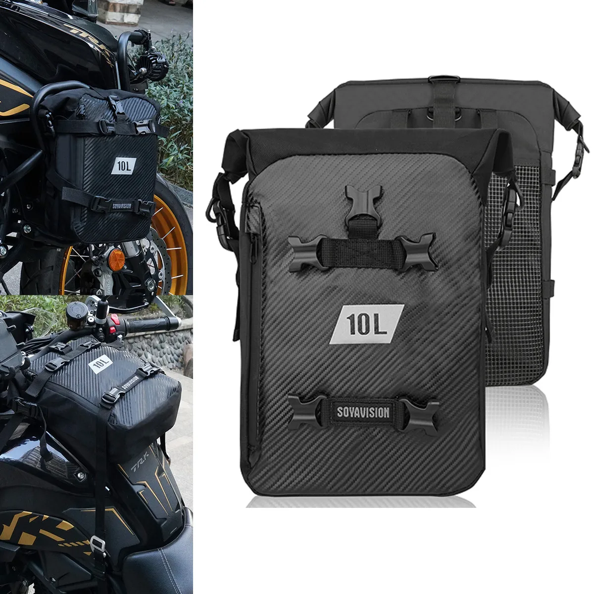 

10л черная рама мотоцикла, защитные дуги, водонепроницаемая сумка, инструмент для ремонта бампера, сумка для размещения, многофункциональная сумка для топливного бака мотоцикла